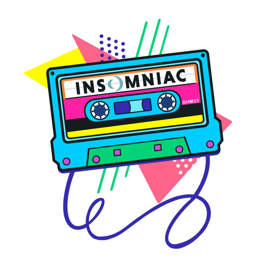 Cassette Tape featuring a '90s design. It reads "Insomniac" on it.