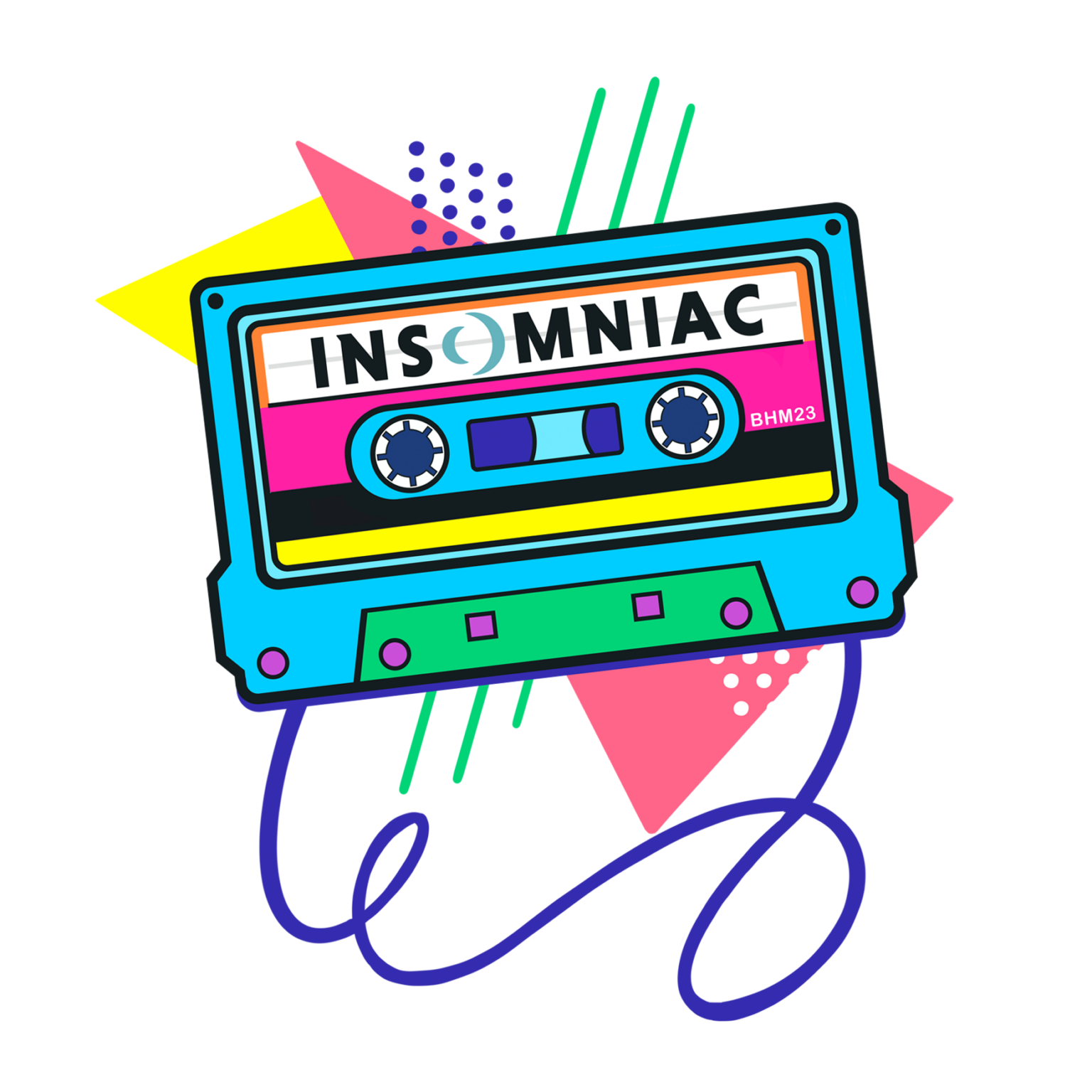 Cassette Tape featuring a '90s design. It reads "Insomniac" on it.